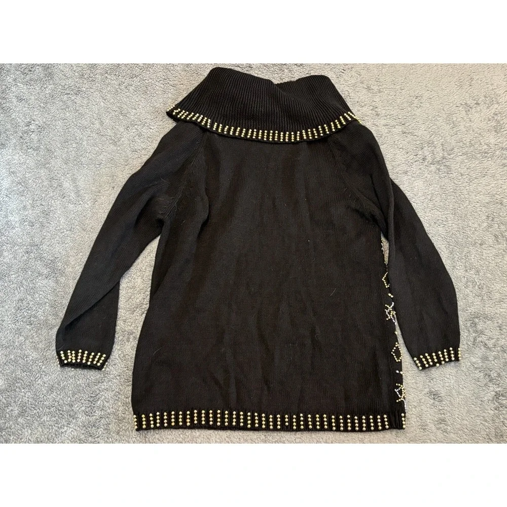 VTG Victoria Harbour Sweater Womens Medium Black Beaded Cowl Neck Embellished
